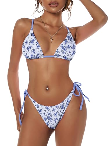 ZAFUL Women's Triangle Bikini Floral String Bikini Set Two Piece Swimsuit Bathing Suits