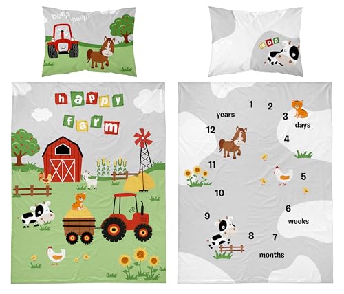Detexpol Juego de ropa de cama para bebé, diseño de granja, funda nórdica de 100 x 135 cm, funda de almohada de 40 x 60 cm, 100% algodón, multicolor