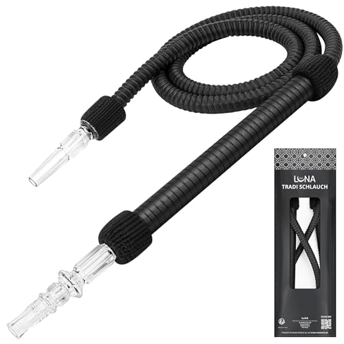 Luna Traditioneller Leder Shisha Schlauch mit Plastik Mundstück Tradi Shisha Schlauch mit Kunstleder Hochwertiger Shisha Schlauch Traditionell für 18/8 Schliff - 1 8m (Schwarz)