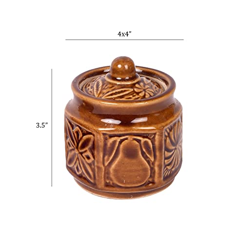Image of AAKRITI ART CREATIONS Ethnic Martaban Set of 2 | Ceramic Pickle Jar & Mukhwas Box | Kitchen Storage Container & Jar Set | Aesthetic Dining Table Decoration Items & Serving Set