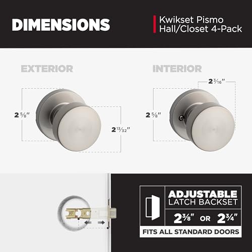 Image of Kwikset Pismo Interior Round Passage Door Knob, Handle for Closet and Hallway Doors, Non-Locking Doorknob, Satin Nickel