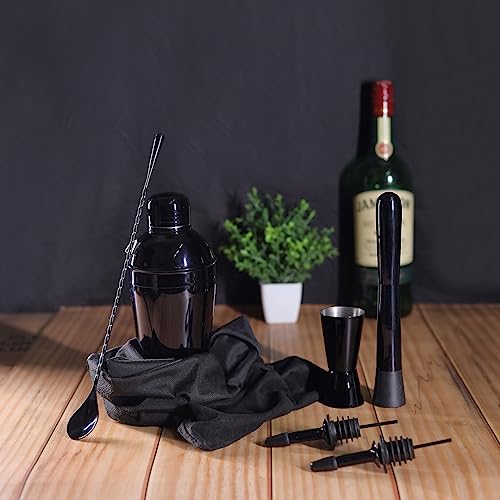Image of Cocktail Shaker - Bar box 6 Piece Bartender Kit - Stainless Steel Cocktail Shaker Set, Premium Bar Tools : Martini Shaker, Muddler, Jigger, Mixing Spoon, Strainers, Ice Tong ,Mettalic Black