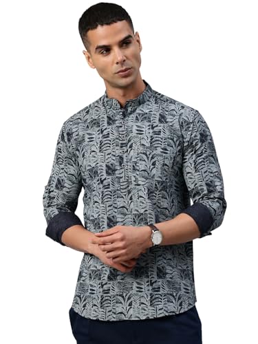 Image of Majestic Man Men's Pure Cotton Printed Mandarin Collar Regular Fit Roll-Up Sleeves Short Kurta