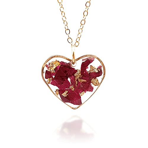 Cora- Collar con Pétalos de Rosa reales | Idea de regalo | Joyas Naturales De Flores Hechas a Mano | Collar Mujer Colgante Corazón en Oro | 91CF