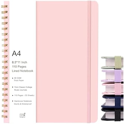 EOOUT Spiral Notebook 8.5 x 11, A4 Lined Large Pink Notebooks for Women Men, 55 Sheets 110 Pages College Ruled Hardcover Notebook for Work School Note Taking(Pink) Cover