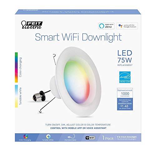 Feit Electric LEDR6/RGBW/AG Smart Recessed Light, Fits Most 5-6 Inch Can Housing, Works With Alexa Or Google Assistant, Dimmable, 75W Equiv, 1000 Lumens, 2.4Ghz Wifi Color Changing Downlight thumb #1