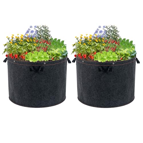 FVOTNW 50 Gallon Grow Bags 2 Pack Thickened Aeration Large Fabric Pots with Handles 2921 Heavy Duty Planting Bags for Potato vegetables Flowers & Trees