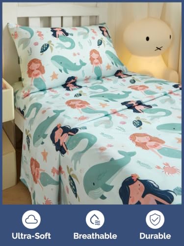 Image of Kids Twin Size Mermaid Bed Sheets - 3 Piece Kids Mermaid Sheet Set - Ocean Sea Bedding - Ultra-Soft, Cute & Cozy - Breathable & Machine Washable - Underwater Bed Set for Boys, Girls, Teens & Toddlers