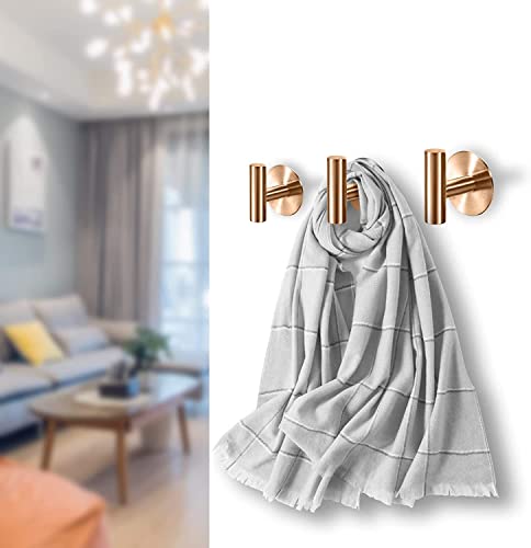 YUET 2 Pcs Bathroom Towel Hook Adhesive,Stick on Metal Coat Hooks Robe Hook SUS 304 Stainless Steel Heavy Duty Door Hanger Towel Robe Clothes Closet Sponges Holder for Bathroom Hotel (Rose Gold)