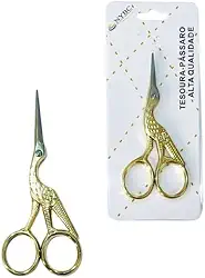 Tesoura Ponta Fina de Arremate Bordado Fio Costura Desing Clássico Garça Cegonha Vintage (9 CM)