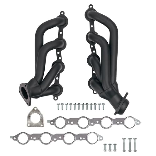 High Temperature Black Coated Exhaust Headers 2002–2013 Silverado Sierra Suburban Tahoe Yukon Escalade 4.8L 5.3L 6.0L 6.2L V8 LS Style Engines Right Side Beveled Flange