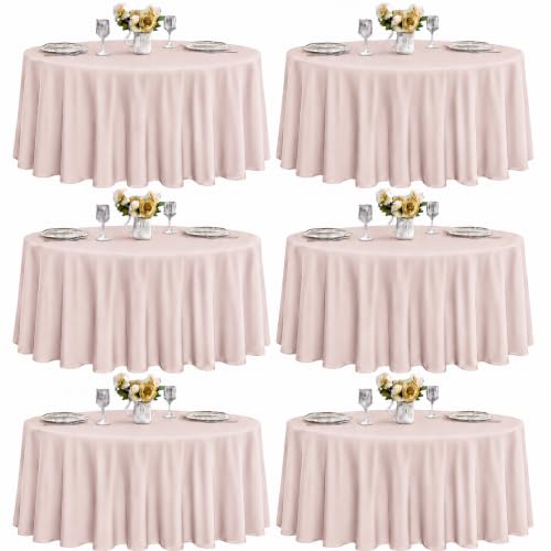 Image of 6-Pack Round 90-inch Dusty Pink Table Cloths, Solid Stain and Wrinkle Resistant Circular Tablecloth, Premium Plain Weave Polyester Fabric Table Linen Covers for Hotel, Banquet