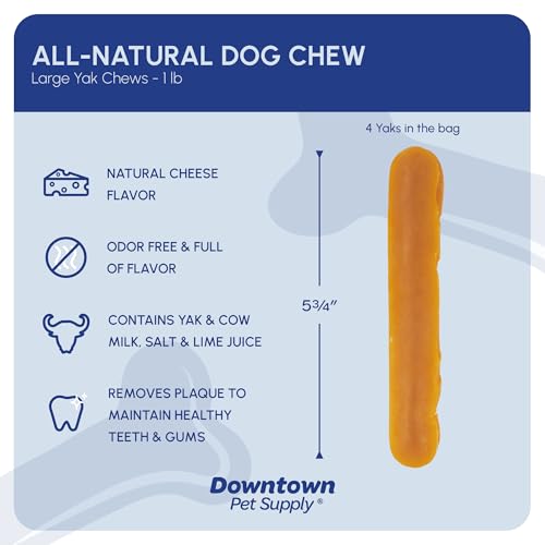 Downtown Pet Supply Yak Cheese Himalayan Dog Chews - Large Yak Chews Rich in Nutrients for Medium to Large Dogs - Long Lasting, Odorless and Easy to Digest Cheese Dog Treats - 1 LB