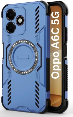 Image of SPAZY CASE Oppo A6c Back Cover |Rugged Shockproof Armor Case with Magnetic Metal Ring Supports Magsafe Charger & Car Mount | Military Grade Protection | Blue