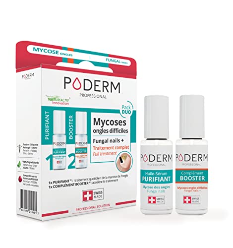 PODERM - LOT MYCOSE ONGLE SEVÈRE 2 PRODUITS | 2 Best Sellers | Traitement complet spécial Mycose difficile à traiter | Soin professionnel pied/main | Facile & rapide | Swiss Made