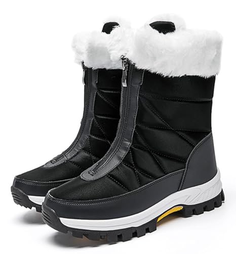 Women's Waterproof Winter Snow Boots Fur Lined Comfortable Slip-Resistant Mid-Calf Booties Warm Outdoor Leisure