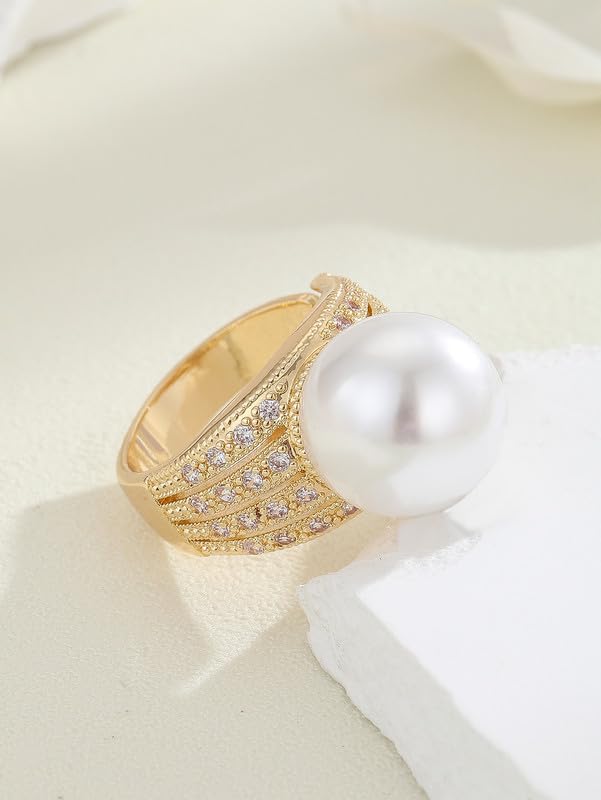 Pearl Engagement Promise Shining Ring For Women Adjustable Wedding Golden Ring Fashion Jewelry Birthday Valentine'S Day Gift2