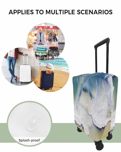 Summer Holiday Ocean Wave Travel Luggage Cover, Beach Sand Blue Anti-scratch Travel Suitcase Protector Covers, Washable Elastic Baggage Covers Fit 19-21 Inch Carry on Luggage4
