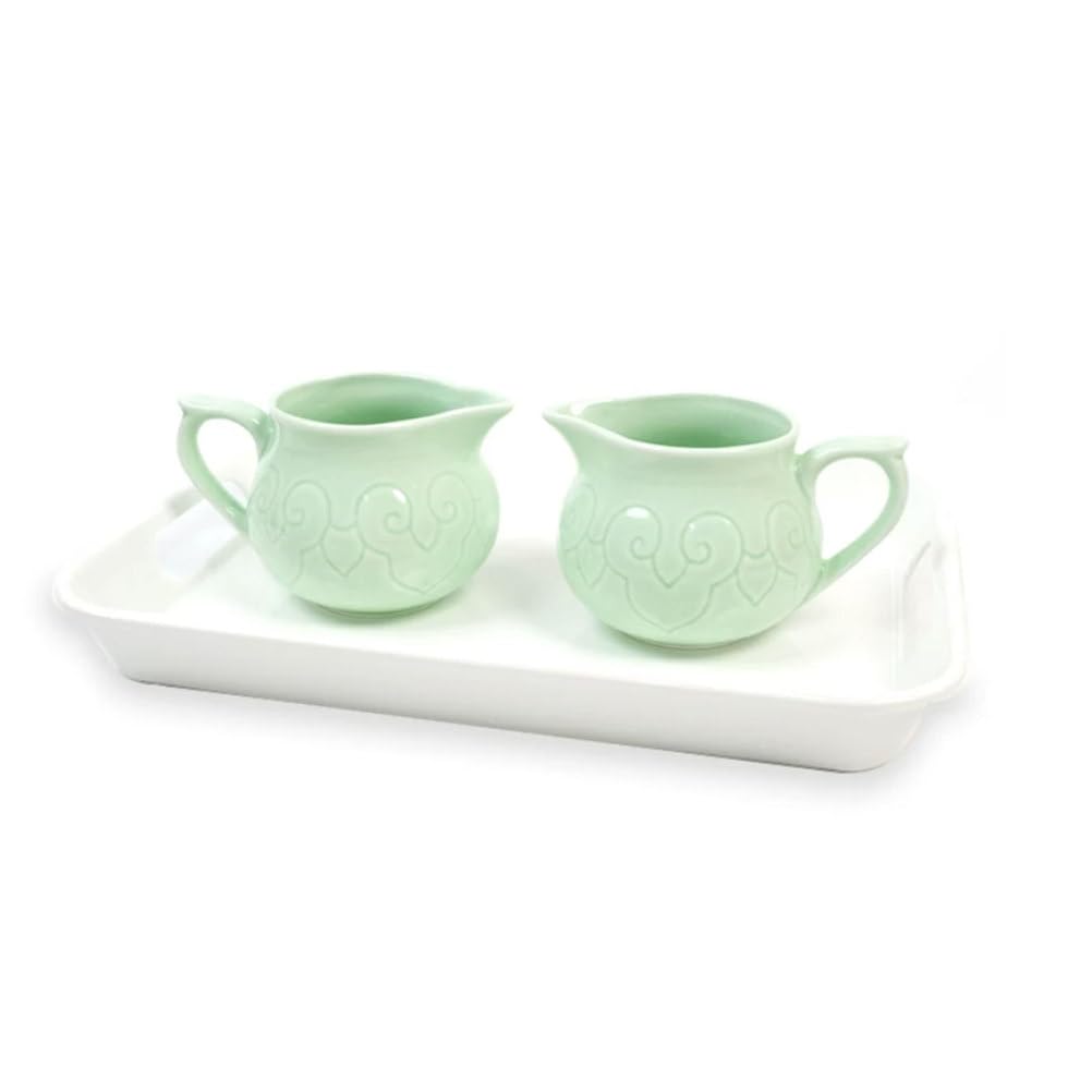 Ttnmrc One Color Montessori Light Green Embossed Ceramic Mini Pitcher Pouring Activity Set, Toddler Fine Motor Control Training Toy