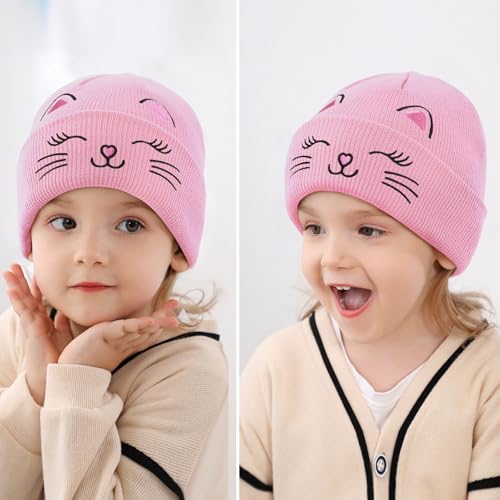 Kids Girls Cat Embroidery Beanies Winter Warm Knitted Hats Skull Cap for Ages 7-12 Years2