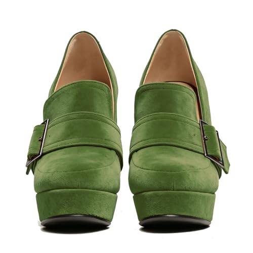 Image of SHODENSE Women Vintage Chunky Platform Loafers Pumps Tassel Round Closed Toe Slip On Suede Block High Heel Dress Loafer Shoes Buckle Strap Oxford Loafers Fringe Pump Dressy Chic Sexy Y2k 4-11 M US
