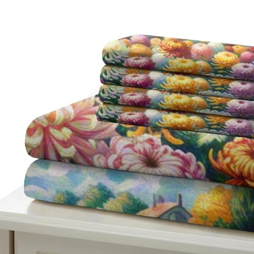 Parure de lit simple avec housse de couette chrysanthème imprimée 3D - 6