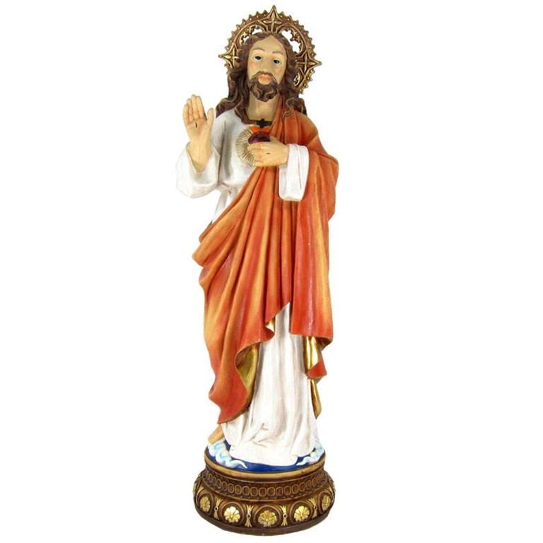 Figurine Sacré-Cœur de Jésus en résine style bois peint à la main de haute qualité 67 cm