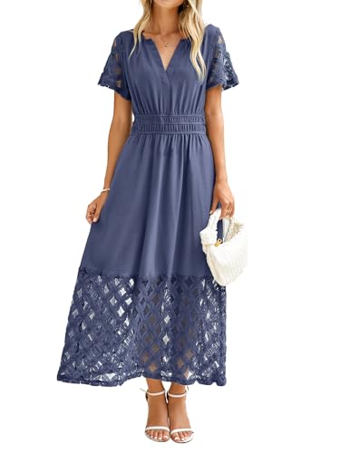 Image of Simplee Womens Summer Boho Maxi Dress V Neck Empire Waist Long Flowy Wedding Guest Dresses with Pockets