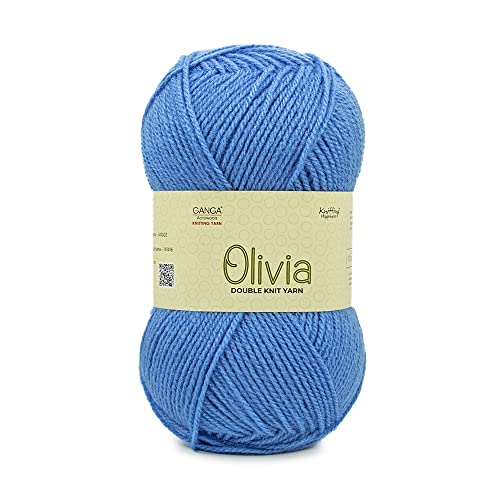 Image of Ganga Acrowools Acrylic Olivia,Double Knit Yarn. Hand Knitting&Crochet Yarn. Oekotex Class 1 Certified. Pack of 2 Balls-100Gms Each. Shade No-Olv033, Blue
