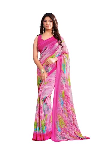 Image of Jaanvi fashion Women's Georgette Saree with Unstitched Blouse Piece