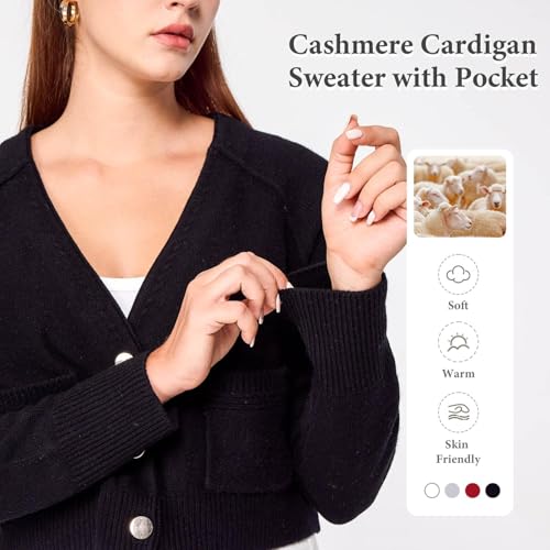 Image of Simple&Opulence Women's Cashmere Cardigan Sweater, Cashmere Long Sleeve V Neck Open Front Cardigan with Pocket