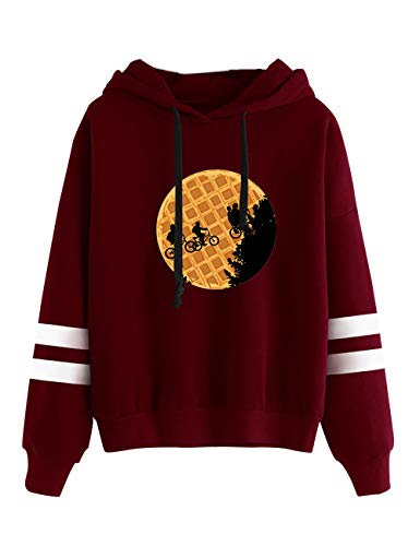 Sudadera Stranger Things Niña, Sudadera Stranger Things 3 Unisex Hombres Mujer Niños Sudadera con Capucha Stranger Things Deporte Casual Impresión Stranger Things Suéter Jersey (F-Vino Tinto,M)