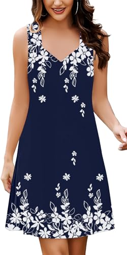 Image of SAUKOLE Summer Dresses for Women Casual Sleeveless Tank Dress Fashion V Neck Flowy Short Sundress