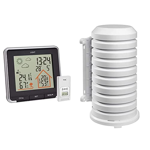TFA Dostmann Digitale Life, Wetterstation mit Funk, Hintergrundbeleuchtung, Aussen-und Innentemperatur, schwarz + Schutzhülle für Sender Artikel, 98.1114.02, leicht zu montieren, weiß