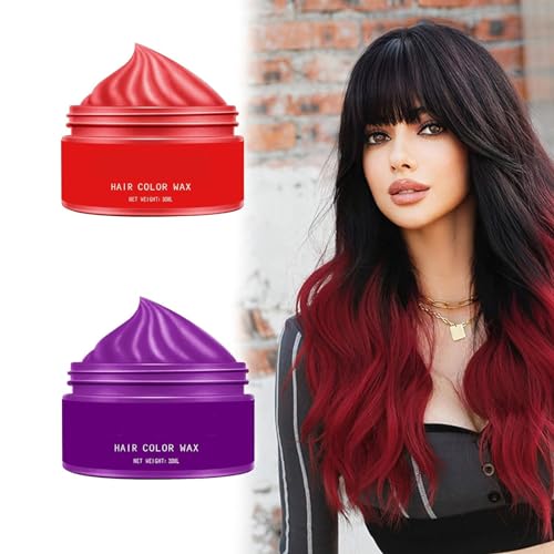 Pemarlis 2PCS Cera rojo Morado del color del pelo, modelado temporal de una sola vez Cera natural del teñido de pelo del color,Tinte de Cabello Temporal Mujer y Hombre Para Fiestas,Cosplay y Halloween