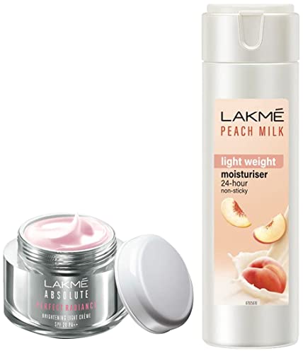 Image of LAKME Absolute Perfect Radiance Skin Brightening Day Creme, Light, 50G And Lakme Moisturizer Body Lotion, Peach Milk, 200Ml
