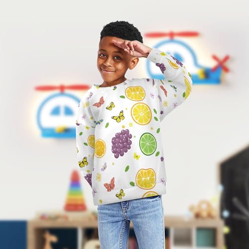 JUNZAN Cartoon Oregon Grape Fruit White Big Girls Hooded Sweatshirt Long Sleeve Kids Pullover Hoodie Sports 4T4