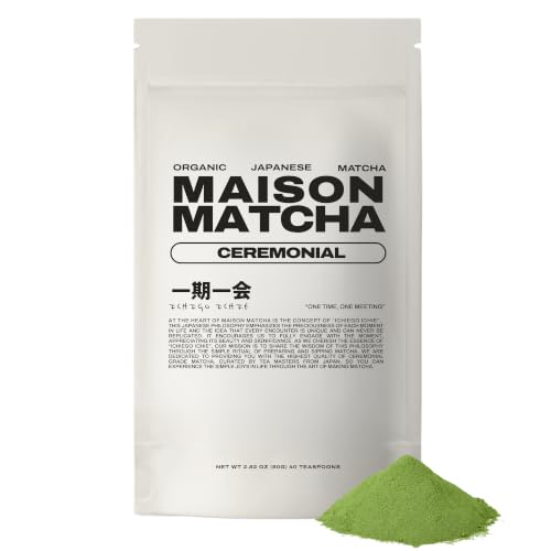 MAISON MATCHA Organic Ceremonial Grade Matcha Green Tea Powder – Authentic Japanese First Harvest, Sugar Free, For Traditional Tea &amp; Everyday Matcha Latte Powder (80g, 2.82oz Abundance Pouch)