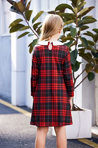 Image of Arshiner Girls Long Sleeve Vintage Peter Pan Collar T-Shirt Dress Age 4-13 Years