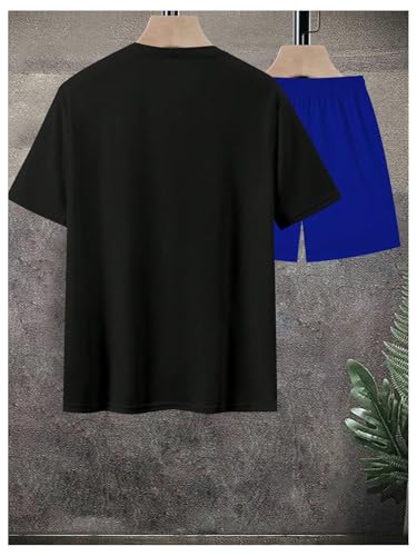 GORGLITTER Men's 2 Piece Letter Graphic Outfits Short Sleeve Crewneck T-Shirt and Drawstring Shorts Set2