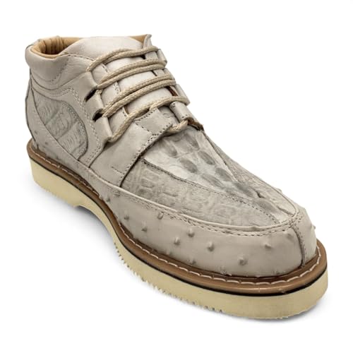 Mens Embossed Crocodile Ostrich Print Leather Lace Up Shoe