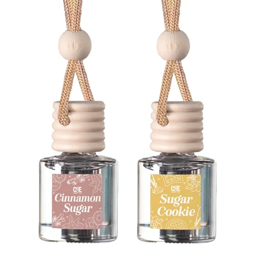 Image of C&E Craft Co Hanging Car Air Freshener Diffuser 2 Pack, Long Lasting Fragrance Oil Car Freshener, Glass Bottle Auto Air Freshener, Made in USA (Cinnamon Sugar + Sugar Cookie)