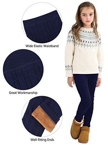 Resinta 1 Pair Toddler Girls Cotton Fleece Lined Leggings Thick Thermal Pants Warm Cable Knit Velvet Tights2