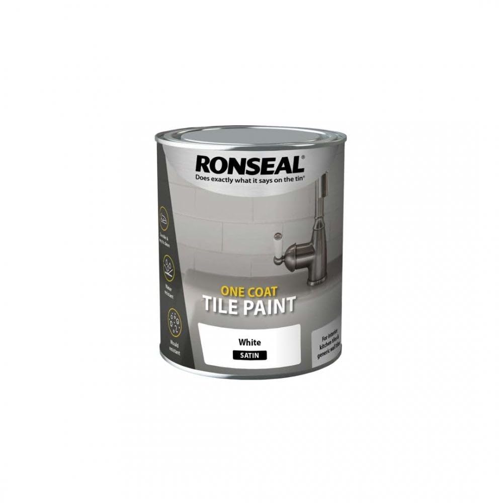 Ronseal One Coat Tile Gloss Paint Kitchen Bathroom Interior  750ml - White