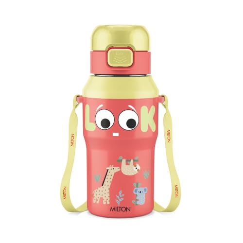 Image of Milton Steel Helio 400 Thermoware Water Bottle 370 ml with One Touch Safety Lock & Twin Lid Sip or Gulp, Long Hours Hot & Cold, Leak Proof, ISI Certified, PU Insulated, for Kids, School, Pastel Yellow