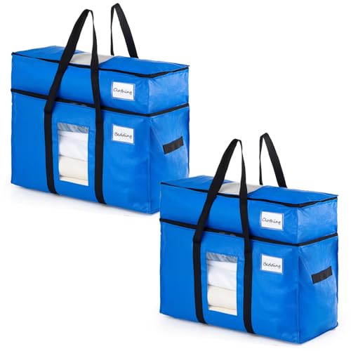 Image of TAILI 2 Tier Extra Large Moving Bags, 2 Pack Blue Heavy Duty Totes For Storage with Visible Window, Wrap Around Handles, Storage Bags for Space Saving, Alternative to Moving Boxes