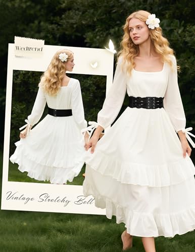 Wedtrend Women's Wide Elastic Belt Vintage Stretch Belt with Metal Buckle Braided Waist Belt for Dresses2