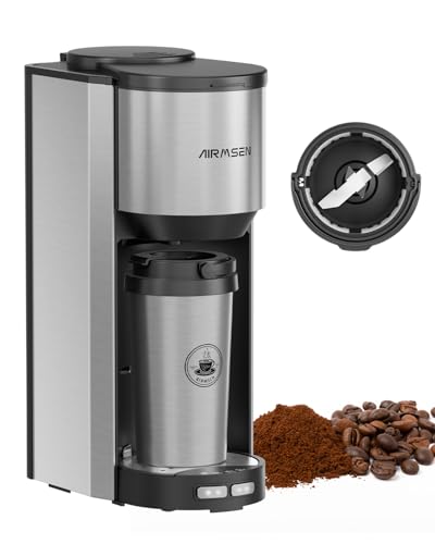 AIRMSEN Single Serve Coffee Maker with Grinder, Grind and Brew All in One - 6-16 Oz Single Cup...