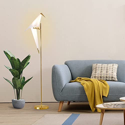 MORE CHANGE 62-Inch Modern Bird Floor Lamp, Origami Bird Lamp Gold Standing Lamp with Birds Shade Swing Paper Crane Floor Light Fixtures for Living Room Bedroom Office