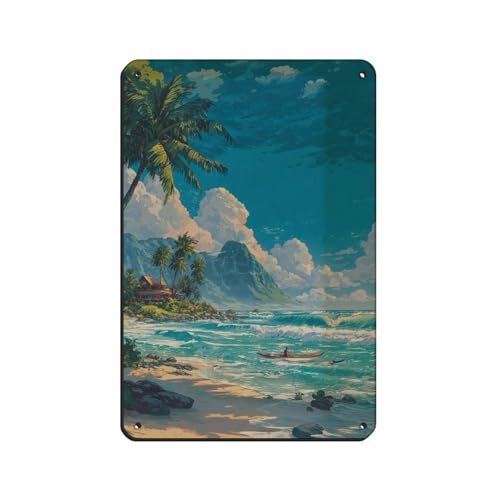 Cartel de metal vintage con diseño de paisaje marino de paraíso tropical, para decoración de pared, bar, hogar, 20 x 30 cm